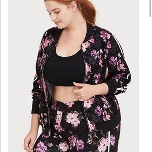 Torrid Black floral active bomber jacket